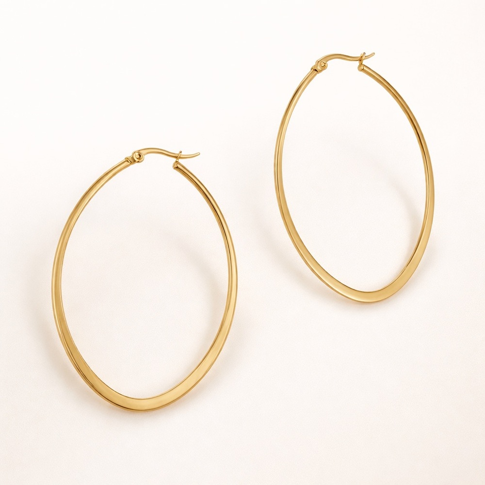 Large Gold Oval Hoop Earrings  (1210)